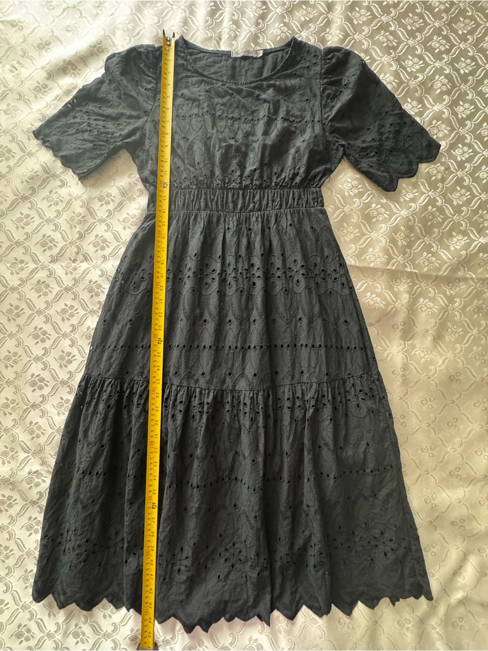 Valentina Naldi Black Cotton Eyelet Midi Dress Size S Made in Italy - Picture 9 of 9